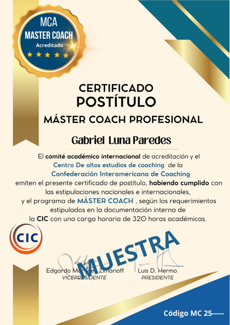 Certificado de Postítulo Máster Coach (muestra)